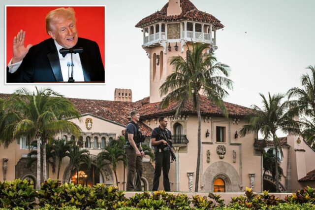 Agentes do Serviço Secreto guardando a casa do ex-presidente Donald Trump em Mar-a-Lago.