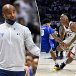 O técnico principal do Seton Hall, Shaheen Holloway, gesticula no segundo tempo de um jogo de basquete universitário da NCAA contra a UConn, sábado, 28 de fevereiro de 2026, em Storrs, Connecticut.