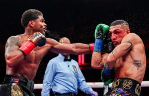 Shakur Stevenson domina Teofimo Lopez e se torna campeão das quatro divisões Shakur Stevenson dá um soco em Teofimo Lopez durante sua conquista do título em uma quarta categoria de peso, tomando uma decisão unânime em 31 de janeiro de 2026 para capturar o cinturão meio-médio júnior da WBO no Garden.