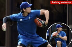 Shohei Ohtani parece empolgado em retorno ao treinamento de primavera dos Dodgers Shohei Ohtani nº 17 dos arremessos do Los Angeles Dodgers durante os treinos de primavera.