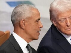 ‘Show de palhaços’: Barack Obama revida Donald Trump por vídeo racista ARQUIVO - O ex-presidente Barack Obama conversa com o então presidente eleito Donald Trump enquanto Melania Trump lê o programa fúnebre antes do funeral de estado do ex-presidente Jimmy Carter na Catedral Nacional de Washington em Washington, 9 de janeiro de 2025. (AP Photo/Jacquelyn Martin, Arquivo)