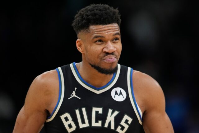 Giannis Antetokounmpo #34 of the Milwaukee Bucks reacts after an apparent injury during the fourth quarter against the Denver Nuggets at Fiserv Forum on January 23, 2026 in Milwaukee, Wisconsin.