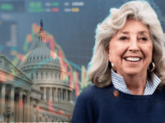 Titus, deputado de Nevada, divulga projeto de lei de mercados de previsão visando brechas esportivas na supervisão O deputado Titus de Nevada revela projeto de lei de mercados de previsão visando pressão de supervisão de brechas esportivas. A deputada de Nevada, Dina Titus, sorrindo diante de um cenário com o Capitólio dos EUA e gráficos coloridos do mercado financeiro, ilustrando a proposta de supervisão federal dos mercados de previsão esportiva.