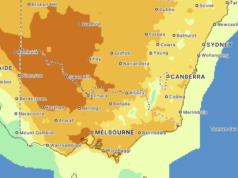 ‘Todo o estado ainda é uma caixa de pólvora’: Proibição total de incêndio declarada na maior parte de Victoria Perspectiva de temperatura vitoriana para 14h de terça-feira, 17 de fevereiro.