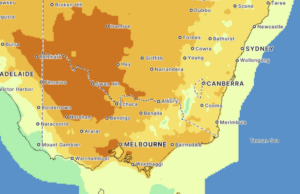 ‘Todo o estado ainda é uma caixa de pólvora’: Proibição total de incêndio declarada na maior parte de Victoria Perspectiva de temperatura vitoriana para 14h de terça-feira, 17 de fevereiro.