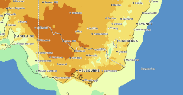 Perspectiva de temperatura vitoriana para 14h de terça-feira, 17 de fevereiro.