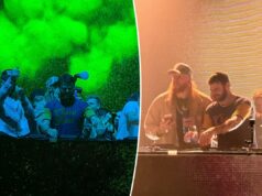 Travis Kelce, George Kittle e Rob Gronkowski invadem a festa do Chainsmokers no Super Bowl na Bay Area Travis Kelce, George Kittle e Rob Gronkowski em um show do Chainsmokers.