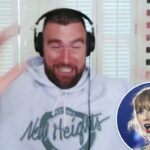 Travis Kelce quebra cadeira no meio do podcast e brinca que Taylor Swift 'vai matá-lo'