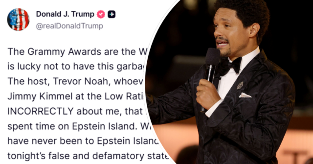 Trump ameaça processar Trevor Noah por piada de Epstein no Grammy
