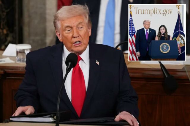 O presidente Donald Trump fala durante seu discurso sobre o Estado da União em 24 de fevereiro de 2026.