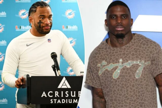 Tua Tagovailoa pode ser o próximo a partir, já que O quarterback do Miami Dolphins, Tua Tagovailoa, em entrevista coletiva.