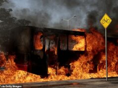 Turistas americanos ficaram presos no belo hotspot do México enquanto cartéis incendiavam carros e causavam estragos em ataques de ‘código vermelho’ O caos intenso eclodiu em todo o estado mexicano de Jalisco, deixando alguns turistas presos. Ônibus incendiado por cartelistas no estado é fotografado