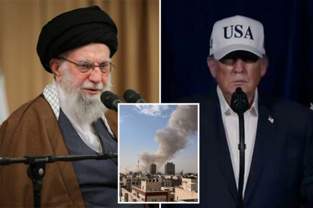 Vários comandantes islâmicos de alto escalão e funcionários do regime Uma nuvem de fumaça subindo de uma explosão em Teerã.