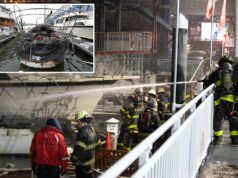 Vídeo dramático mostra elegante veleiro em chamas no Chelsea Piers, em Nova York O incêndio começou a bordo do Sun Odyssey 44 por volta das 2h40 na 12th Avenue e West 23rd Street, perto do Pier 63 de Chelsea, disse o FDNY.