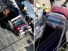 Vídeo selvagem mostra caminhão basculante engolido por buraco em NJ que deveria ser consertado caminhão basculante