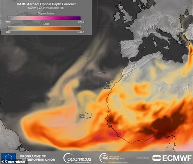 Você acha que isso é ruim? Cientistas alertam que a A Grã-Bretanha está prestes a ser atingida por chuvas de “chuva de sangue”, de acordo com especialistas do Serviço de Monitoramento da Atmosfera Copernicus (CAMS). Isto deve-se a uma nuvem de poeira vermelha do Saara, que atualmente varre a Europa em direção ao Reino Unido