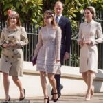 Princesas Eugenie e Beatrice com o Príncipe e a Princesa de Gales em um culto de Domingo de Páscoa no Castelo de Windsor