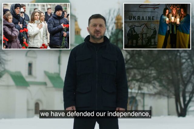 Zelensky comemora aniversário de guerra prometendo continuar lutando, diz que Zelensky comemora aniversário de guerra prometendo continuar lutando, diz que Putin “não alcançou seus objetivos”