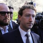 O CEO da Meta, Mark Zuckerberg, chega para um julgamento histórico sobre se as plataformas de mídia social viciam e prejudicam deliberadamente as crianças.