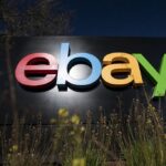 eBay Inc. signage is displayed at the entrance to the company's headquarters in San Jose, California