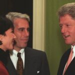 Ghislaine Maxwell e Jeffrey Epstein com o presidente Bill Clinton na Casa Branca em 29 de setembro de 1993