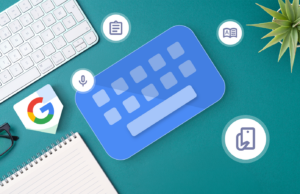 7 recursos subestimados do Gboard que você provavelmente não está usando Um mascote 3D do Android cercado por ícones que representam recursos como tela dividida, histórico da área de transferência, configurações rápidas, automação e navegação por gestos.