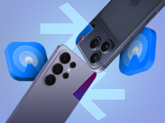 A Samsung acaba de adicionar AirDrop ao Galaxy S26, e o jardim murado está oficialmente morto Um telefone Google Pixel, um iPhone e um laptop dispostos em círculo ao redor do logotipo LocalSend, com ícones de documentos flutuando entre eles em um fundo verde-azulado.