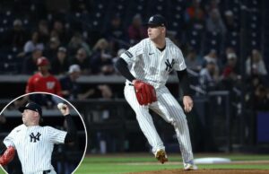 A abordagem de arremesso menos é mais de Ryan Weathers, dos Yankees, enfrentará o primeiro grande teste O arremessador do New York Yankees, Ryan Weathers # 40, arremessando no primeiro turno.