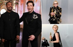 A agência de Hollywood que tem o direito de se gabar depois da noite do Oscar Jessie Buckley segurando uma estatueta dourada do Oscar enquanto fotógrafos tiram fotos.