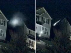 A câmera da campainha captura uma bola de fogo piscando no céu: ‘Boom sônico alto’ Uma bola de fogo atravessa um céu escuro acima das casas suburbanas.