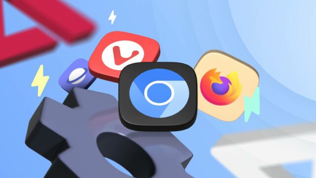 Logotipo do Google Chrome vestindo uma capa vermelha de super-herói, voando contra um céu azul com raios.