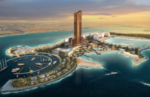 A construção é retomada no projeto do resort Wynn Al Marjan Island, nos Emirados Árabes Unidos, em meio às tensões no Irã A construção do projeto de resort Wynn Al Marjan Island, nos Emirados Árabes Unidos, é retomada em meio às tensões no Irã. Renderização aérea do resort Wynn Al Marjan Island em Ras Al Khaimah, mostrando uma alta torre de hotel de bronze cercada por praias, piscinas e uma marina circular com iates nas águas azul-turquesa do Golfo ao pôr do sol.