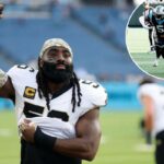 O linebacker do New Orleans Saints, Demario Davis (56), acena para os fãs nas arquibancadas enquanto sai do campo após um jogo entre o Tennessee Titans e o New Orleans Saints, em 28 de dezembro de 2025, no Nissan Stadium em Nashville, Tennessee.