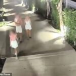 Uma família de três pessoas hospedada em um hotel vizinho pode ser vista nas imagens do CCTV, parecendo ouvir Jordan gritando ao telefone.