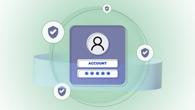 Ilustração de alguns escudos com o logotipo do Google, cadeado, senha e ícones de configurações