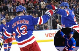 A linha superior do Rangers reconstruído está estimulando uma sequência de sucessos pós-Olimpíadas Mika Zibanejad (à direita) parabeniza Alexis Lafrenière após um de seus três gols na vitória do Rangers por 4 a 0 sobre o Flames em 10 de março de 2026, no Garden.