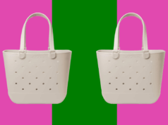 A sacola da Amazon sobre a qual mais de 4.000 compradores estão falando está dando energia à sacola Bogg Sacola Simple Modern cinza claro com pequenos furos na superfície.