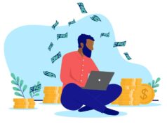 A startup de automação de vendas Rox AI atinge avaliação de US$ 1,2 bilhão, dizem fontes Black ethnic man sitting with laptop on floor making income online. Flat design vector illustration with white background