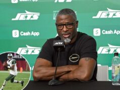 Aaron Glenn dá apoio total a Geno Smith: ‘Ele é o nosso cara’ O quarterback do Seattle Seahawks, Geno Smith (7), cumprimenta os fãs após o jogo no MetLife Stadium.