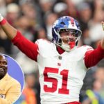 Abdul Carter, do New York Giants, reagindo após uma bandeira.