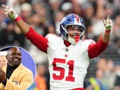 Abdul Carter mudou o número da camisa novamente um ano após a saga de Lawrence Taylor Abdul Carter, do New York Giants, reagindo após uma bandeira.