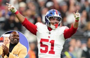 Abdul Carter mudou o número da camisa novamente um ano após a saga de Lawrence Taylor Abdul Carter, do New York Giants, reagindo após uma bandeira.