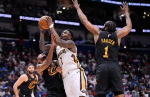 ‘Aberração da natureza: o ressurgimento de Zion Williamson pode representar um problema para os Knicks contra os Pelicanos motivados Zion Williamson (1) vai para a cesta contra o pivô Evan Mobley (4) do Cleveland Cavaliers e o guarda James Harden (1) no segundo tempo de um jogo de basquete da NBA, sábado, 21 de março de 2026, em Nova Orleans.