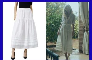 Achei que essa saia de $ 36 fosse a Saia DÔEN Sebastiane de $ 228 Saia midi branca com cintura franzida, detalhes em pintuck e barra com acabamento em renda.