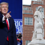 President Trump and a Columbus statue.