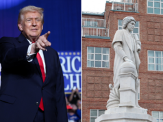 Administrador de Trump instala estátua de Cristóvão Colombo perto da Casa Branca President Trump and a Columbus statue.