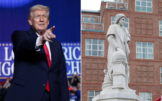 President Trump and a Columbus statue.