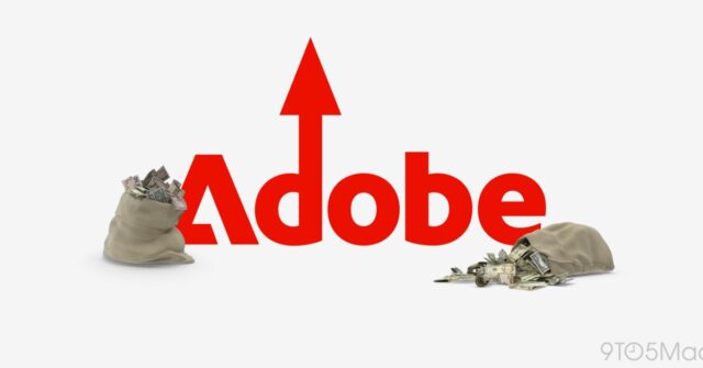 Plano de nível superior da Adobe Creative Cloud aumentando para US$ 800 por ano | Logotipo da Adobe com seta para cima e sacos de dinheiro