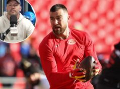 Amigo de Travis Kelce convencido do próximo passo da estrela do Chiefs à medida que a decisão de se aposentar se aproxima O tight end do Kansas City Chiefs, Travis Kelce (87), recebe um passe antes de um jogo da NFL entre o Los Angeles Chargers e o Kansas City Chiefs em 14 de dezembro de 2025 no GEHA Field no Arrowhead Stadium em Kansas City, MO.