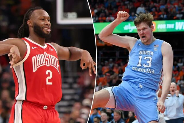 Bruce Thornton, do Ohio State Buckeyes, comemora uma cesta de três pontos contra o Michigan Wolverines.